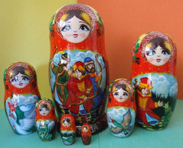 7pcs. Hand Painted Russian Nesting Doll Frog Princess Fairytale - £108.94 GBP