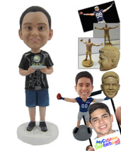 Personalized Bobblehead Boy In T-Shirt Playing With Mobile - Parents &amp; Kids Babi - £71.31 GBP