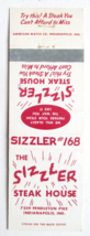 The Sizzler Steak House - Indianapolis, Indiana Restaurant 20RS Matchbook Cover - £1.37 GBP