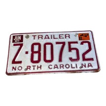 Vintage 1989 North Carolina Trailer Collectible License Plate Tag # Z 80752 Red - £11.07 GBP