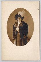 RPPC Glamourous Woman Large Fur Hat with Feather and Coat Postcard G25 - £13.33 GBP