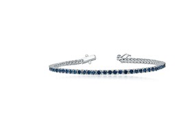 2.60 Quilate Redondo Diamante Azul Tenis Brazalete 14k Oro Blanco 17.8cm - £1,330.45 GBP