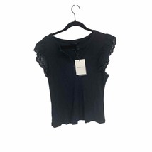 New WHO WHAT WEAR tank Sleeveless Women XL black half button Top - $15.19