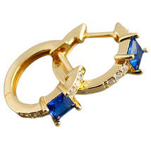 Anyco Earrings Gold Plated Blue Luxury Square CZ  Round Ear Buckle  For Women - £18.50 GBP