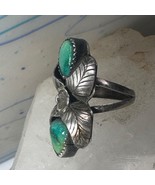 Long Navajo ring Green Turquoise size 7.25 leaves squash blossom sterlin... - $3,166.65 MXN