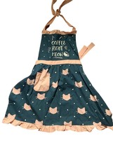 Coffee Right Meow Cat Navy Dot Apron with Pink trim and ties by Pantry - $15.83