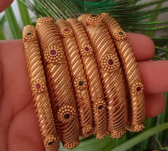 Bollywood Style Indian Gold Plated Bangles Kada Traditional Bridal Jewelry Set - £68.75 GBP