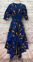OFUURE HI-LOW Fit-Flare DRESS NEW Size Small “peacock” print Blue Orange - $85.00
