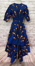 OFUURE HI-LOW Fit-Flare DRESS NEW Size Small “peacock” print Blue Orange - £67.96 GBP