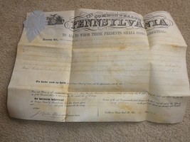 Original 1853 Signed Pennsylvania Governor Signed Land Grant Certificate... - $989.01