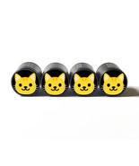Cat Kitten Face Emoji Tire Valve Caps - Black Aluminum - Set of Four - £12.58 GBP