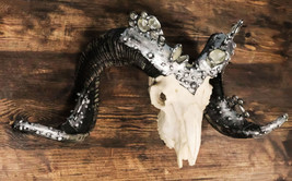 Ornate Crystal Gems Silver Bolted Bighorn Sheep Ram Skull Desktop Or Wal... - $94.99