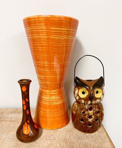 Vintage 6” Ceramic Owl VOTIVE CANDLE LANTERN - MCM HANG OR STAND 70s Item image 2