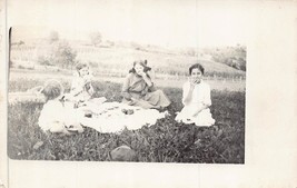 Four Young Girls Having A Picnic In Grassy AREA~1910s Real Photo Postcard - £4.79 GBP