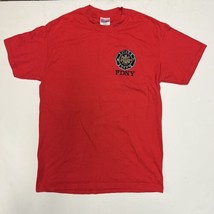 Vintage FDNY Embroidered New York Fire Department  Hanes T-Shirt Medium Red - £10.84 GBP
