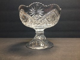 Vtg Clear Glass Pedestal Compote Candy Textured Dish Star Design Ruffled... - £13.79 GBP