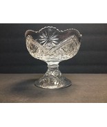 Vtg Clear Glass Pedestal Compote Candy Textured Dish Star Design Ruffled... - £10.46 GBP