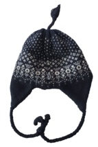 Turtle Fur Ear Flap Knit Beanie Black White Womens 100% Wool Lined Acrylic Retro - £10.52 GBP