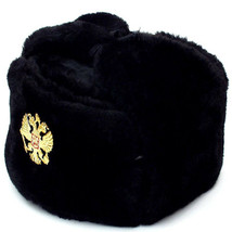 Authentic Russian Military Black Ushanka Hat w/ Soviet Imperial Eagle Badge - £25.12 GBP+