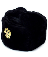 Authentic Russian Military Black Ushanka Hat w/ Soviet Imperial Eagle Badge - £24.98 GBP+