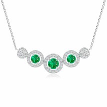 ANGARA Round Emerald and Diamond Halo Necklace in 14K Solid Gold | 18&quot; Chain - £1,005.01 GBP