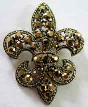 Vintage Weiss Gold Rhinestone Fleur de Lis Brooch Pin - $35.14