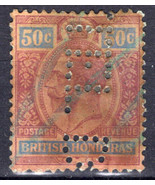 ZAYIX British Honduras 100 used 50c George V,&quot;TEL D&quot; perfin - CV $16 021... - £3.92 GBP