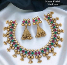 Indian Bollywood Style Matt Gold Plated Kundan Necklace Temple Jewelry Set - £29.87 GBP