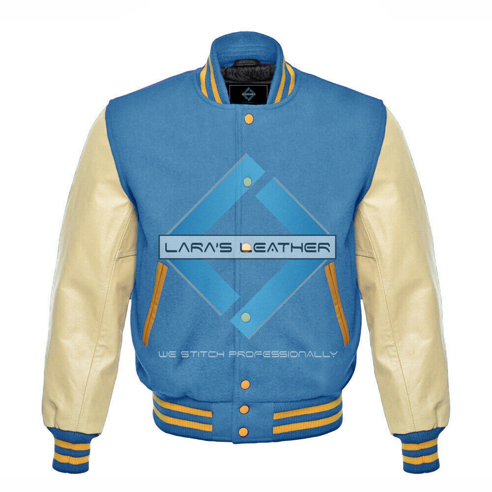 Varsity Letterman College Wool Varsity Jacket with Cream Real Leather Sleeves