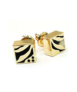 Safari Earrings Gold 14KW Hot Enamel Modern Fashion Design Black Diamond... - £394.45 GBP