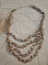 Vintage 20&quot; Leather Cord Faux Pearl And Bead Necklace.  Unique - $36.07 CAD