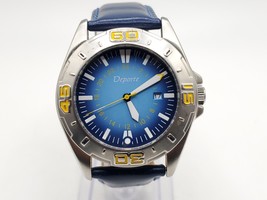 Deporte Watch Mens New Battery Blue/Yellow Date Dial 40mm Blue Band - $45.00