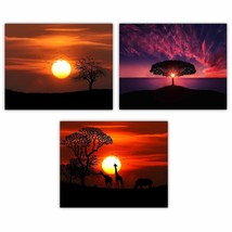 3 Sunsets With A Tree Of Life From Safari Sunsets, An 8 X 10, And Nursery Decor. - £32.98 GBP