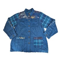 Johnny Was Moonlight Tie Dye Patchwork Military Jacket L Denim Embroider... - $232.02