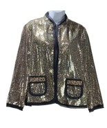 CHICO&#39;S Women&#39;s Jacket Gold Sequined Leopard Accents Polyester Open Fron... - $838.01 MXN
