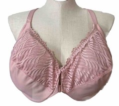 Glamorise Front Closure Full Coverage Bra Size 46F Solid Pink Lightweight Lacey - £10.85 GBP