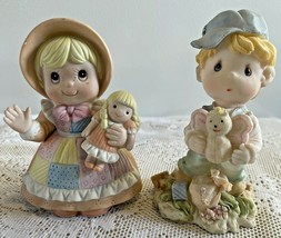 Pair of Figurines Homeco Girl with Doll Flomo Boy with Toys Pastels 5&quot; T... - £11.66 GBP