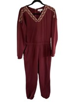 PIPER &amp; SCOOT Womens Jumpsuit Maroon Long Sleeve SOHO V-Neck Embroidered... - £25.37 GBP
