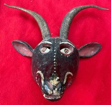 Mexican Folk Art Delightful Antique Black Goat Mask With Real Horns - £93.97 GBP