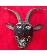 Mexican Folk Art Delightful Antique Black Goat Mask With Real Horns - £94.42 GBP