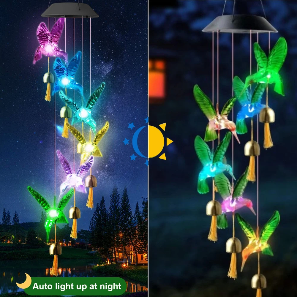 Color changing Solar Wind Chime Crystal Ball Hummingbird Wind Chime Lamp Waterpr - £56.59 GBP