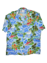 Vintage Hawaiian Shirt Mens 2XL Blue Beach Waves Water Palm Floral Rayon... - £19.21 GBP