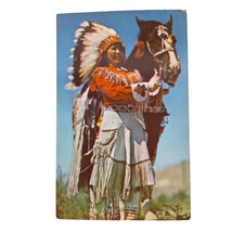 Postcard Western Indian Maiden Headdress Horse Chrome Unposted - £5.53 GBP