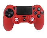 Silicone Grip Red Shell Cover + 2 Multi Thumb Grips For PS4 Controller  - $8.99