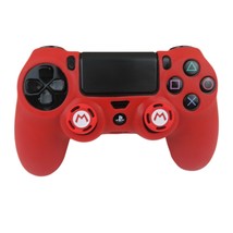 Silicone Grip Red Shell Cover + 2 Multi Thumb Grips For PS4 Controller  - £7.06 GBP
