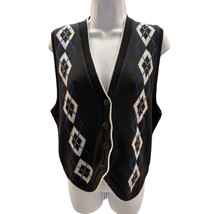 Norton McNaugton women M/L Black Argyle Sleeveless Sweater Vest knit petite - $349.48 MXN