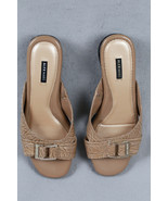 ALEX MARIE KALINA  Silver Logo Buckle Beige Leather Teardrop Wedge Women... - $21.66 CAD
