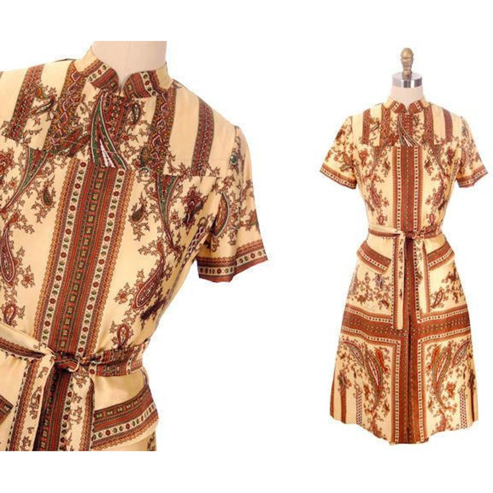 VTG 1970s “Lita” Signed Silk Shirtwaist Dress Sport & Travel Label M Item image 5