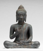 Antigüedad Khmer Estilo Bronce Estatua de Buda Dharmachakra Enseñanza Mudra - - £825.67 GBP