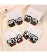 1Pr. Pastel Goth Halloween Drop Earrings Two Side Print Acrylic Skull He... - $189.11 MXN